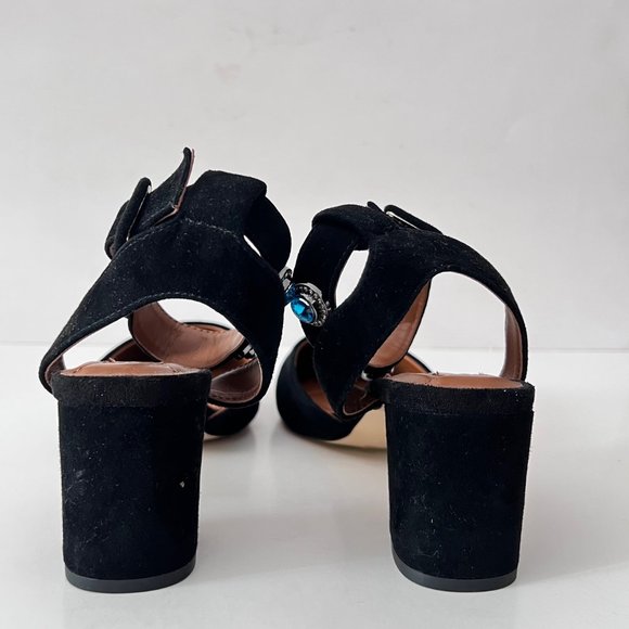 NEW! Kurt Geiger London Black Suede Jewel Embellished Ankle Strap Heel Shoes - Picture 9 of 16
